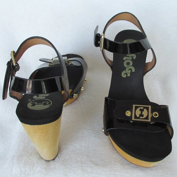 Flogg "Fantastic" Black Leather Platform Sandals - Picture 1 of 12